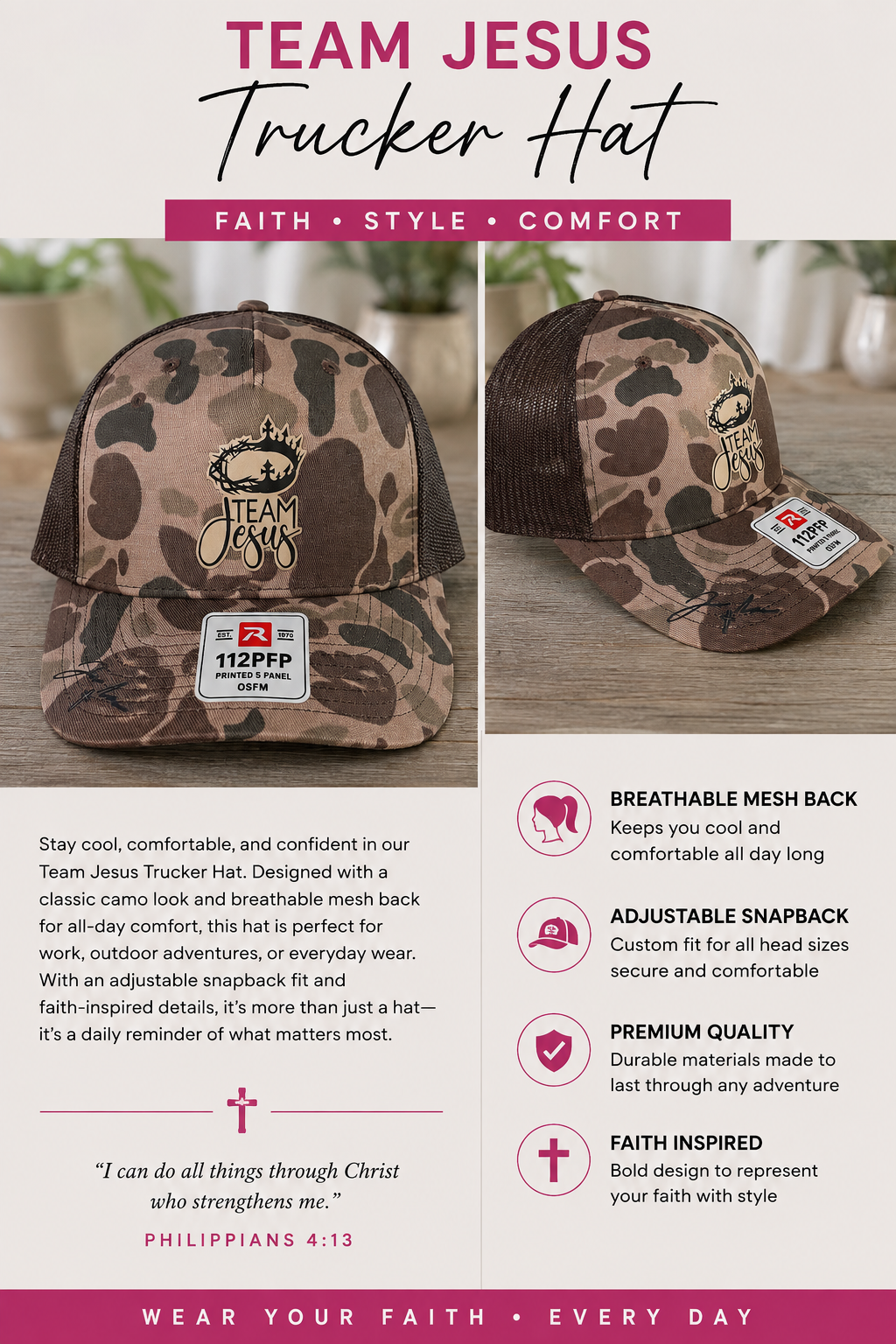 Brown Camo Team Jesus Hat