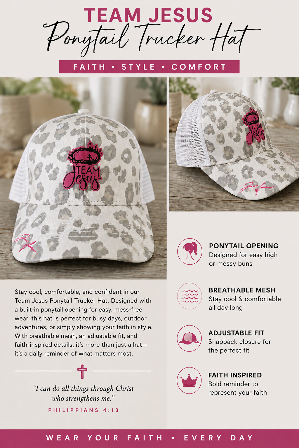 Women White Cheetah Team Jesus Hat