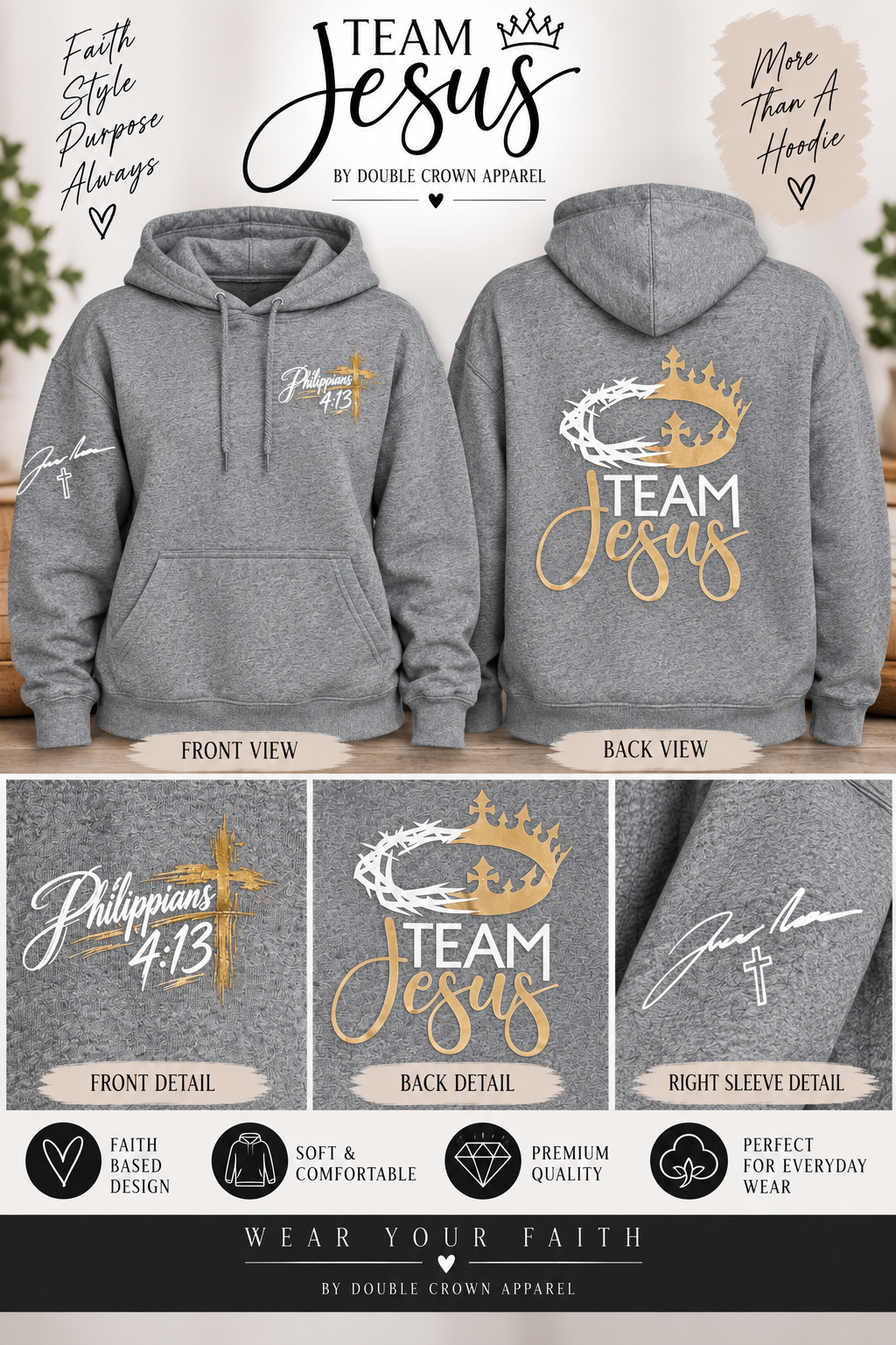 Team Jesus Grey Hoodie Phil 4:13