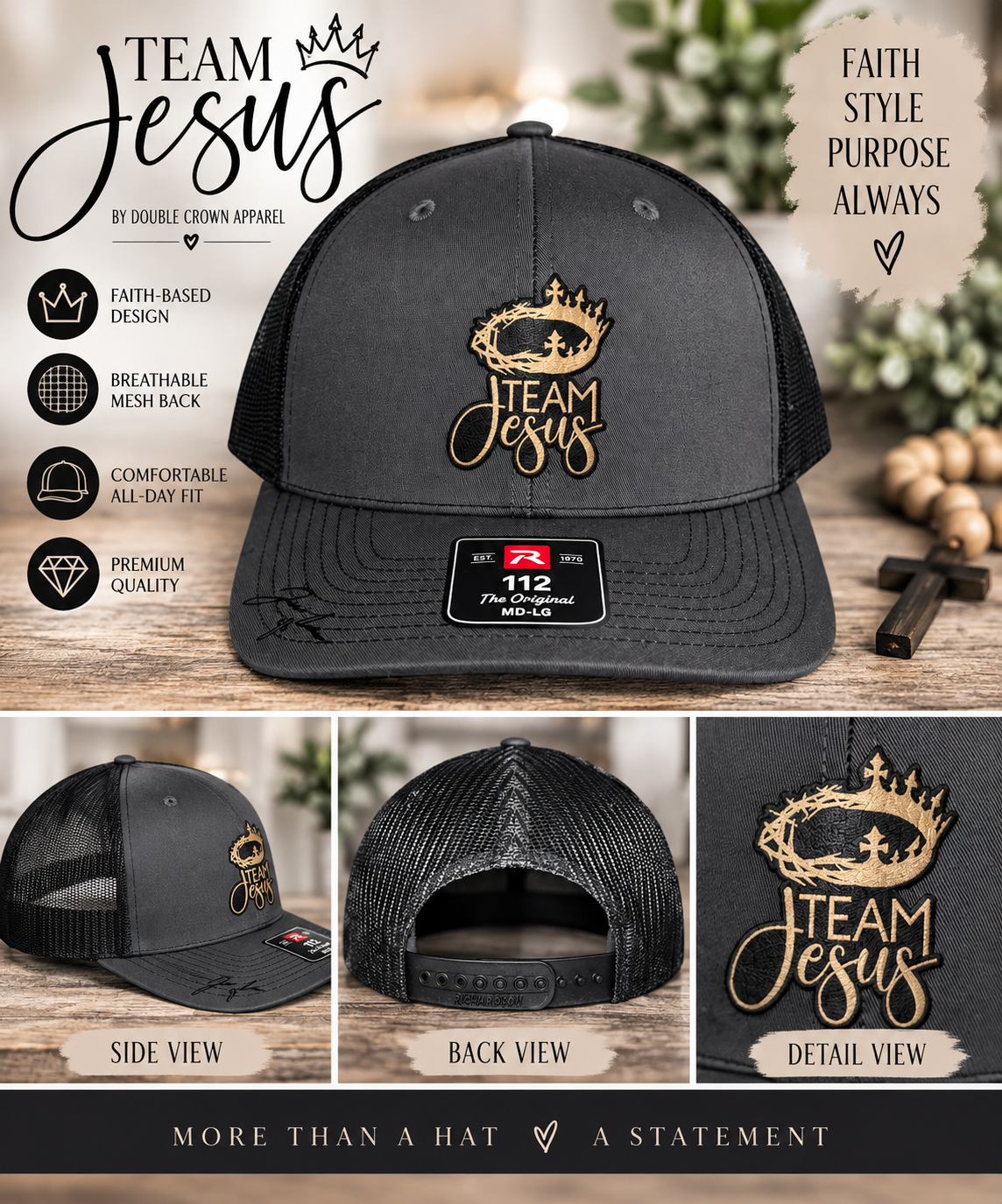 Grey And Black Richardson 112 Team Jesus Hat